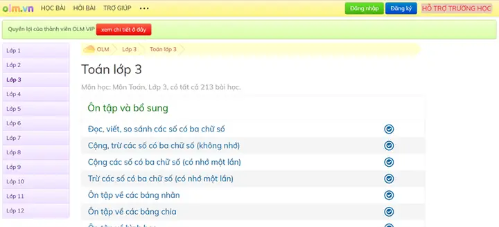 Olm.vn - Học Toán Lớp 3 Trên Mạng Miễn Phí Olm.vn - Học Toán Lớp 3 Trên Mạng Miễn Phí