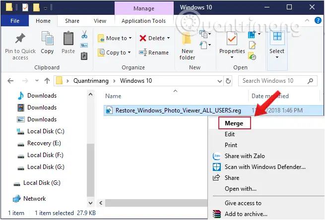 Lấy Lại Windows Photos Viewer Bằng File .reg