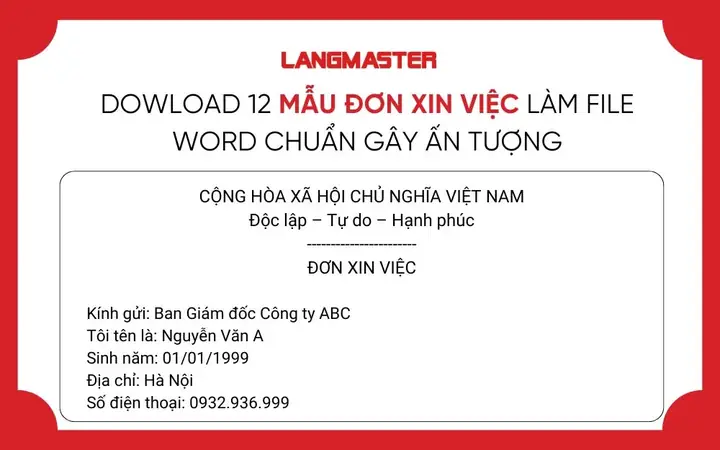 Download 12 Mẫu Đơn Xin Việc Làm File Word Chuẩn ...