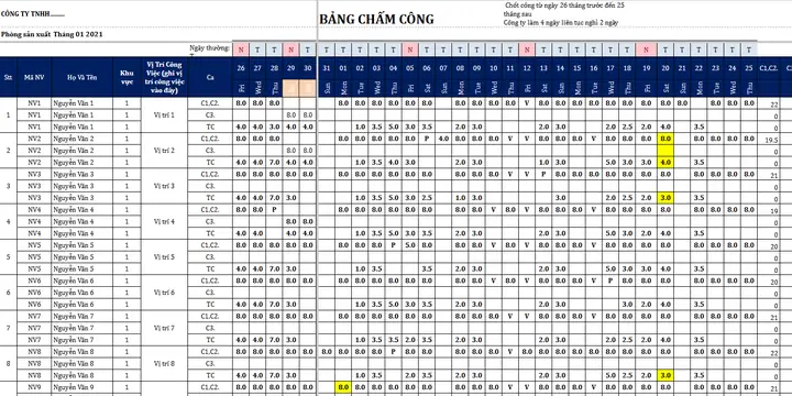 10+ Mẫu Bảng Chấm Công Hàng Ngày Excel, Word 2025 10+ Mẫu Bảng Chấm Công Hàng Ngày Excel, Word 2025
