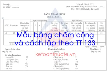 Mẫu Bảng Chấm Công Và Cách Lập Theo Thông Tư 133 Mẫu Bảng Chấm Công Và Cách Lập Theo Thông Tư 133