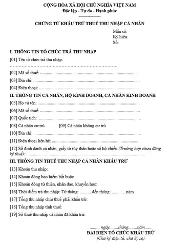 Mẫu Chứng Từ Khấu Trừ Thuế Tncn (mẫu Số 03/tncn) Mới Nhất