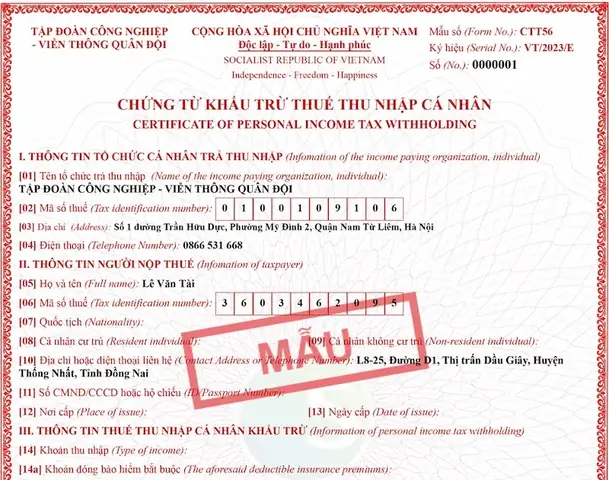 Gói 300 Chứng Từ Khấu Trừ Thuế Tncn Điện Tử Viettel Cung Cấp