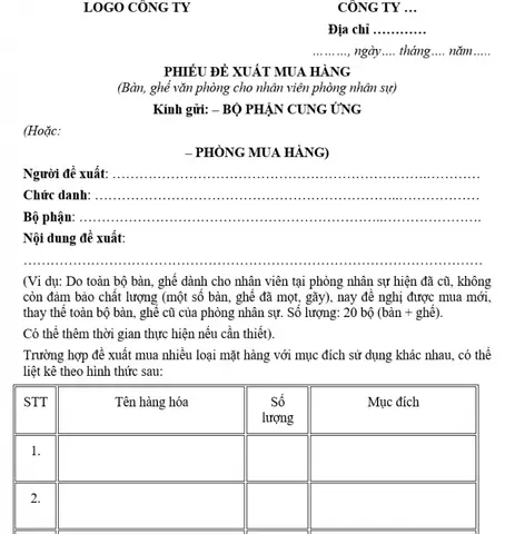 Mẫu Đơn Đề Xuất Mua Hàng