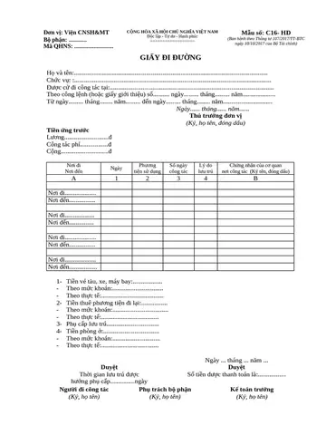 Giấy Đi Đường: Mẫu Số: C16-hd | Pdf