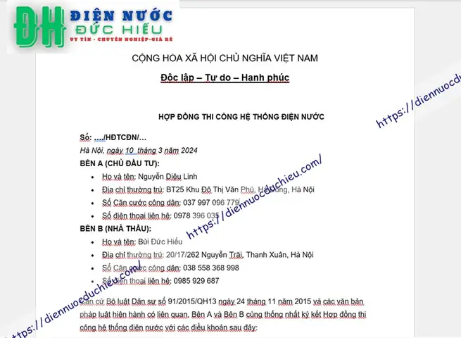 Download Mẫu Hợp Đồng Thi Công Điện Nước Nhà Ở,trường Học Mới ...