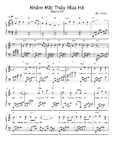 Nhắm Mắt Thấy Mùa Hè Sheet Music With Chords For Piano (solo ...