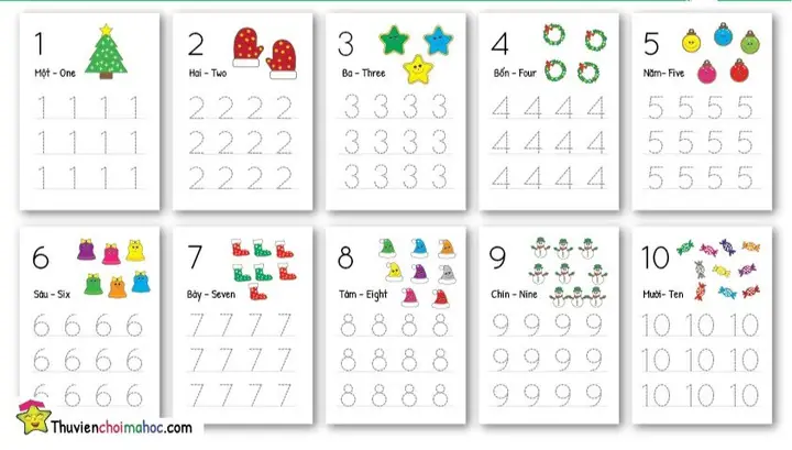 Noel | Tập Viết Số 1-10 | Song Ngữ Việt Anh Noel | Tập Viết Số 1-10 | Song Ngữ Việt Anh